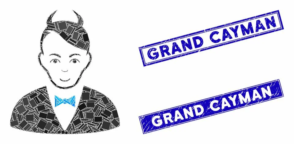 Devil Mosaic and Scratched Rectangle Grand Cayman Stamps Stock Illustration