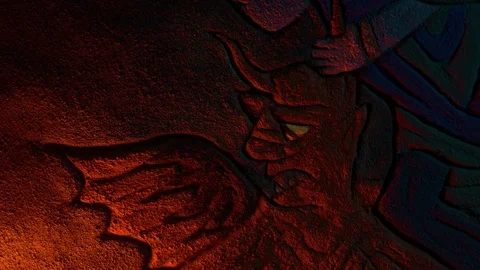 Devil Old Wall Carving In Fire Light Video stock 122520691