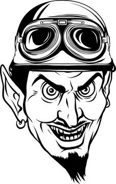Devil or lucifer head with helmet vector monochrome vector illustration in Stock Illustration