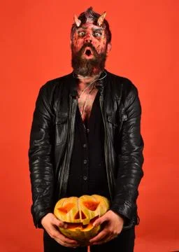 Devil or monster with October decorations. Halloween party concept Foto stock