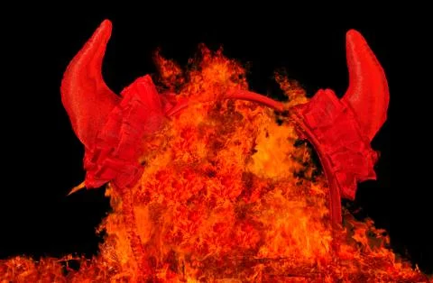 Devil party horns in fire plames, temptation or sin concept. 스톡 사진
