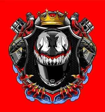 Devil pattern helmet with shield background Stock Illustration