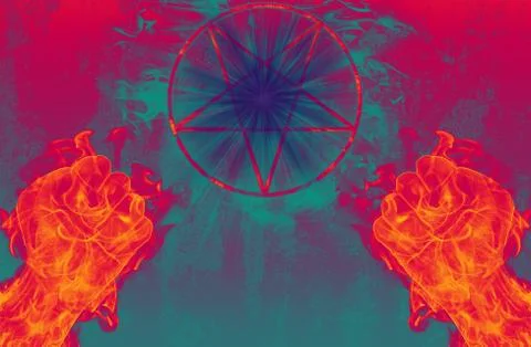 Devil with pentagram and portal to hell Stock Illustration