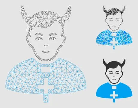 Devil Priest Vector Mesh Carcass Model and Triangle Mosaic Icon イラスト素材
