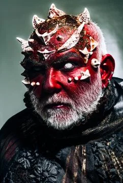 Devil raising from hell, horror concept. Demon with burning red skin appearing Stock Photos