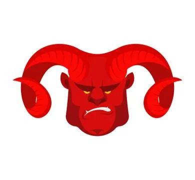 Devil red with big horns. Demon face. Satan head. Angry Lucifer Illustrazione stock