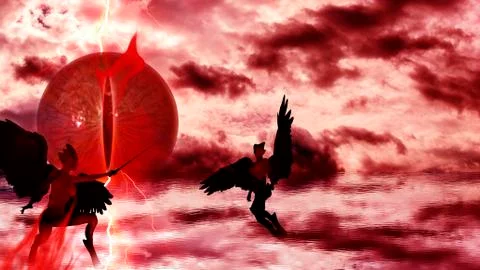 Devil Red Eye with demons at hell Stock Illustration