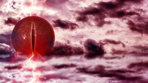 Devil red eye at the sea Illustrazione stock