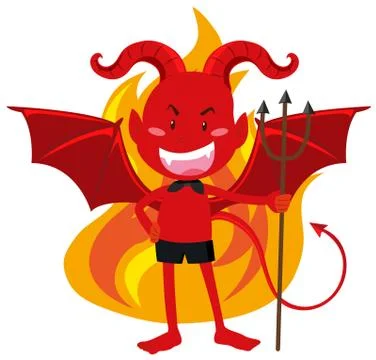 Devil in red on fire Stock Illustration