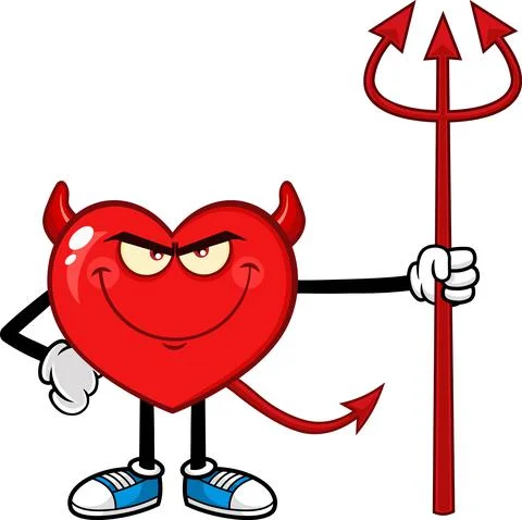 Devil Red Heart Character Deviled Fire Cartoon Character Holding А Trident Stock Illustration