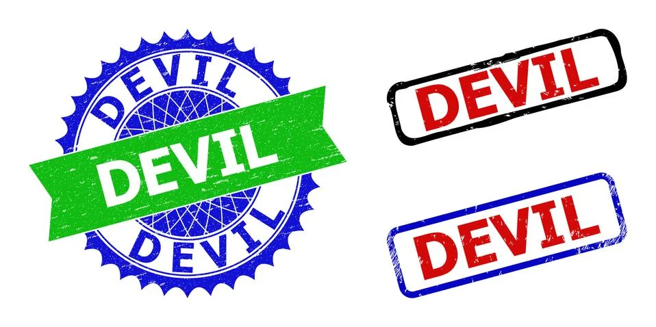 DEVIL Rosette and Rectangle Bicolor Watermarks with Corroded Styles 스톡 일러스트