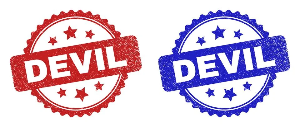 DEVIL Rosette Stamp Seals Using Rubber Texture Stock Illustration