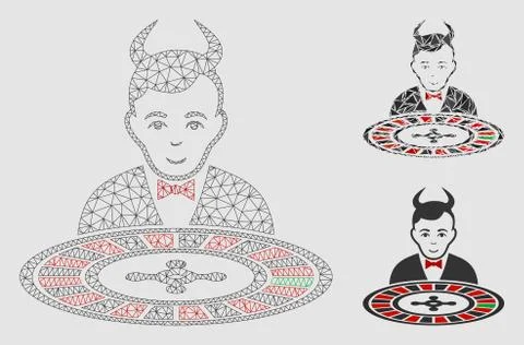 Devil Roulette Croupier Vector Mesh 2D Model and Triangle Mosaic Icon Stock Illustration