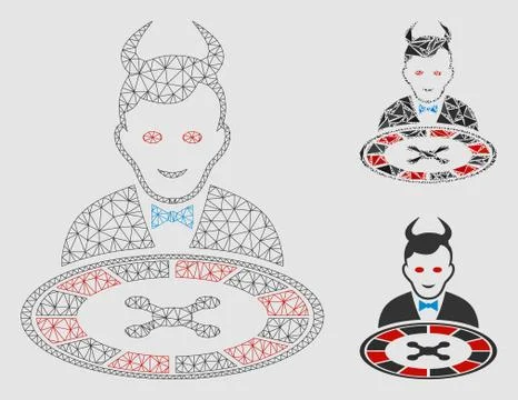 Devil Roulette Dealer Vector Mesh Network Model and Triangle Mosaic Icon Stock Illustration