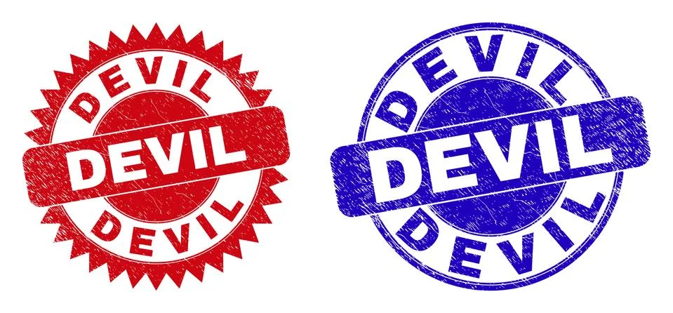 DEVIL Rounded and Rosette Stamp Seals with Scratched Style イラスト素材