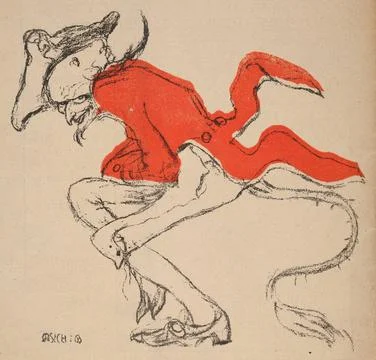 Devil s character in the red bucket graphics on the back of the 19th issue... Stock Photos