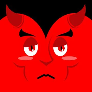 Devil sad. Sadness emotion on red background. Demon pessimist. Satan is pitif Stock Illustration