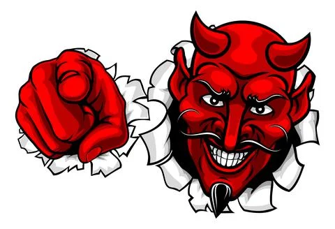 Devil Satan Mascot Cartoon Character Pointing 스톡 일러스트