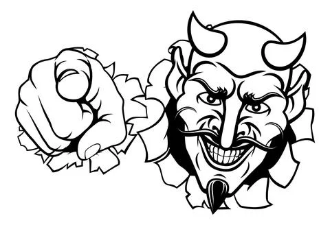 Devil Satan Mascot Cartoon Character Pointing Illustrazione stock
