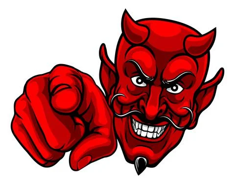 Devil Satan Pointing Finger At You Mascot Cartoon 库存插图