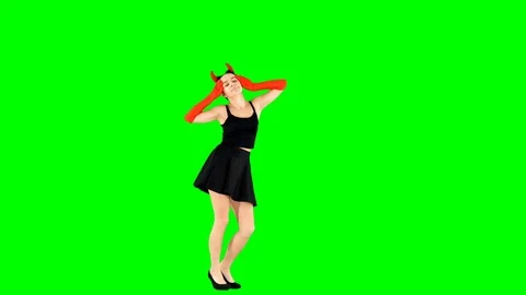 Devil Schoolgirl Dancing on Green Screen Stock Footage 101438019
