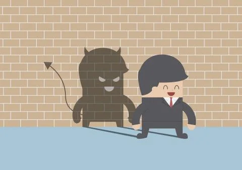 Devil shadow behind smiling businessman Stock Illustration