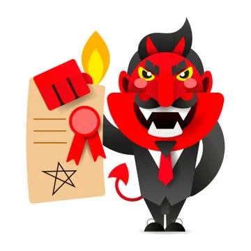 Devil showing the contract for your signature.Vector Illustrazione stock