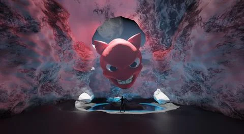 Devil sitting on big rock Stock Illustration