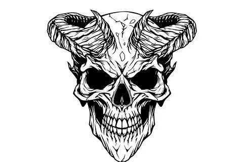 Devil skull with horns hand drawn ink sketch. Engraved style vector illustration Stock Illustration