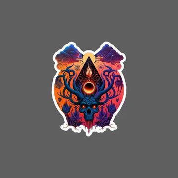 Devil skull sacred geometry sticker Stock Illustration