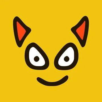 Devil with a smile emoticon in doodle style yellow background. Vector Illustr Stock Illustration
