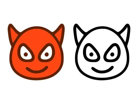 Devil with a smile emoticon in two style isolated on white background. Illustrazione stock