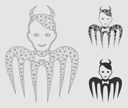 Devil Spectre Vector Mesh Network Model and Triangle Mosaic Icon Stock Illustration