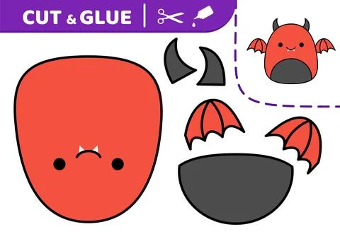 Devil. Squishmallow. Cut and glue. Applique Paper game Devil Kawaii vector Illustrazione stock