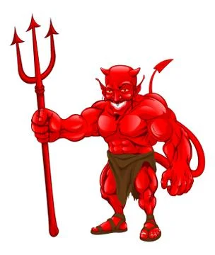 Devil standing with pitchfork Illustrazione stock