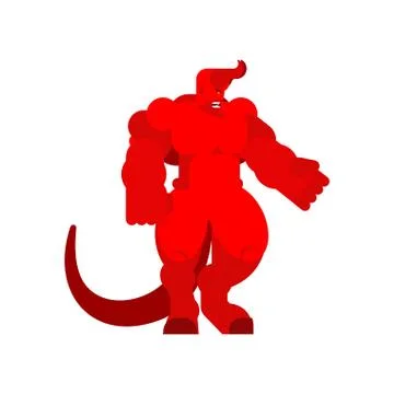 Devil strong. Red demon big. Horned Satan. Angry Asmodeus vector illustration 스톡 일러스트