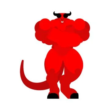 Devil strong. Red demon big. Horned Satan. Angry Asmodeus vector illustration Stock Illustration