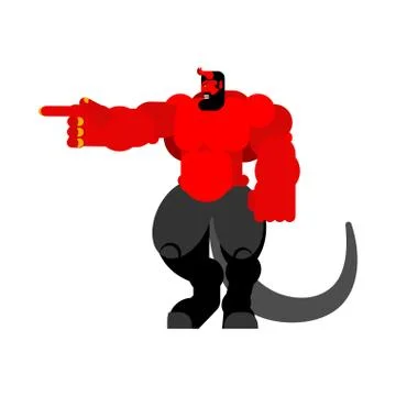 Devil strong. Red demon big. Horned Satan. Angry Asmodeus vector illustration Illustrazione stock
