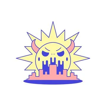 Devil sun angry sunset sunrise city cartoon character retro 30s animation s.. Illustrazione stock