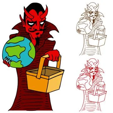 Devil taking world to hell in a handbasket Stock Illustration