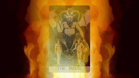 The Devil tarot card, sulphurous clouds, brimstone explosions - loop (15) HD Stock Footage 151671029