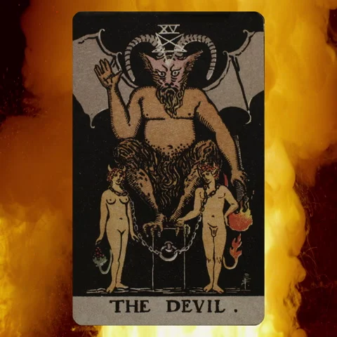 The Devil tarot card, sulphurous clouds, brimstone explosions - loop (15) 2K Stock Footage 151684998