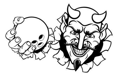 Devil Ten Pin Bowling Ball Sports Mascot Cartoon 스톡 일러스트