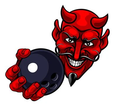 Devil Ten Pin Bowling Ball Sports Mascot Cartoon Stock Illustration