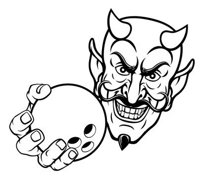 Devil Ten Pin Bowling Ball Sports Mascot Cartoon Illustrazione stock