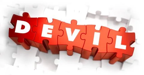 Devil - Text on Red Puzzles with White Background Illustrazione stock