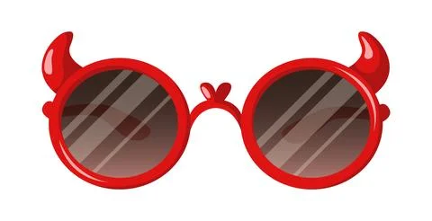 Devil-themed round sunglasses with red frame and horns Stock Illustration