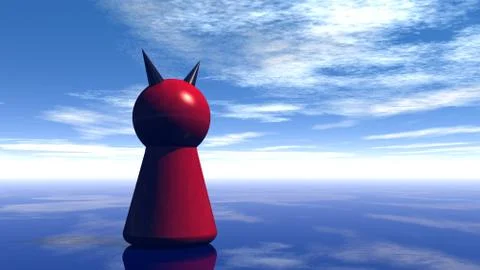 Devil token under blue sky - 3d illustration Stock Illustration