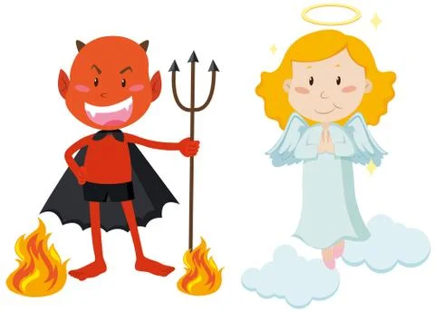 Devil with trident and angel flying Stock Illustration