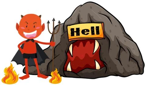 Devil with trident in hell Illustrazione stock